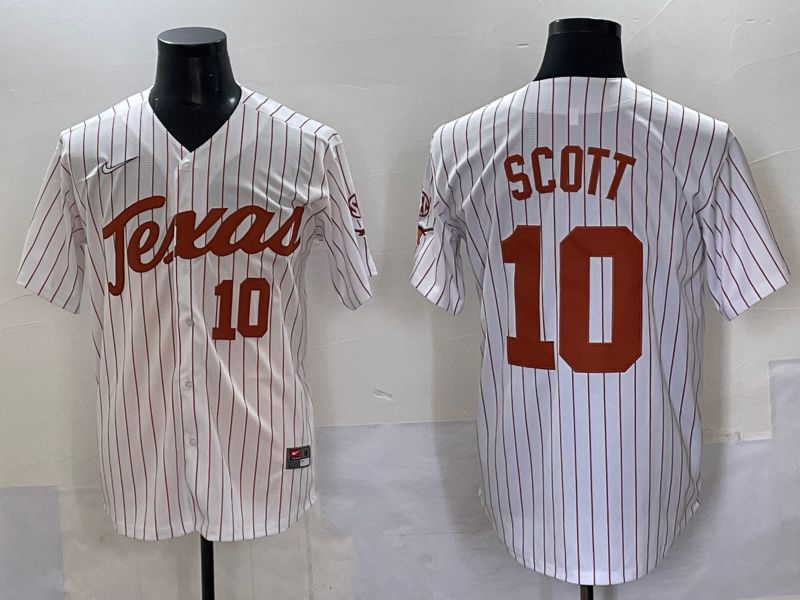 Men Texas Longhorns #10 Scott White stripe Nike joint Name NCAA 2025 Jersey style 9